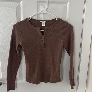 Bozzolo Brown Long Sleeve Henley Top